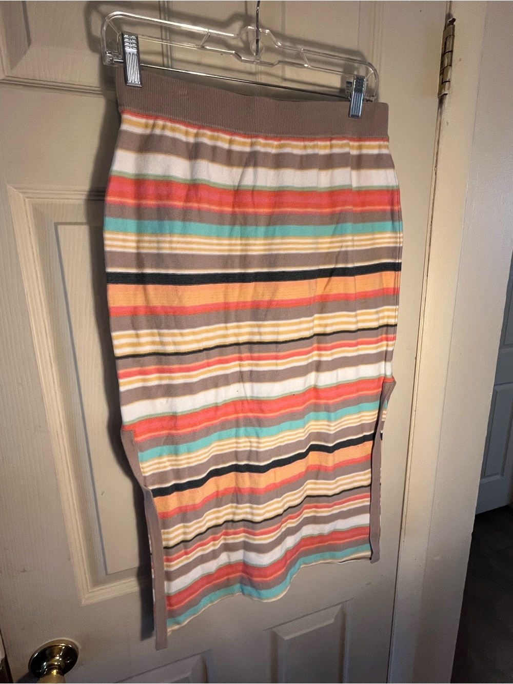 O'Neill Striped Knit Midi Skirt in Coral, Teal & Tan